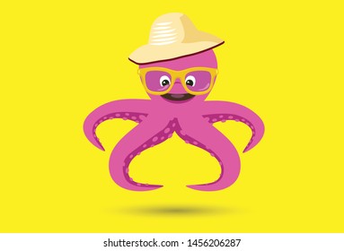 Cute Octopus Cartoon Vector Illustration

