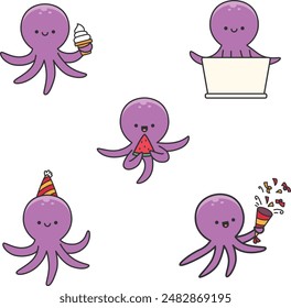 Ilustración vectorial de dibujos animados de pulpo lindo