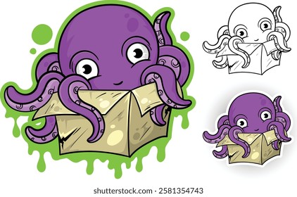 Cute octopus cartoon vector illustration, eps 10, editable.