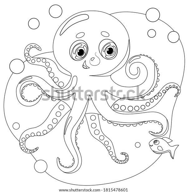 Cute Octopus Cartoon Vector Outline Illustration Stock Vector (Royalty ...