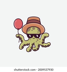 cute octopus character holding balloons. animal cartoon character