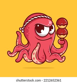 Cute octopus chef takoyaki cartoon vector