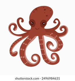 Cute octopus for children background. Under the sea, water animal character, ocean fauna. Flat vector design.