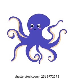 Cute octopus for children background. Under the sea, water animal character, ocean fauna. Flat vector design.