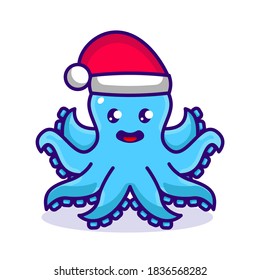 Cute octopus with Christmas costume and decoration