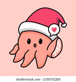 cute octopus with christmas hat cartoon design