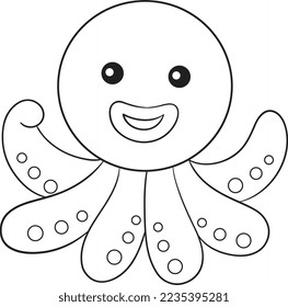 Cute Octopus Coloring Page Vector Line Art