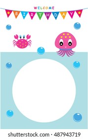 cute octopus and crab birthday invitation card