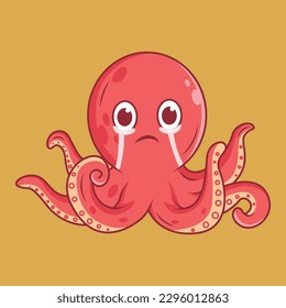 Cute octopus crying Cartoon Sticker vector Illustration