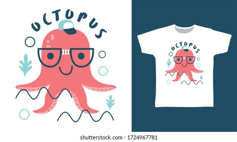 Cute octopus design vector illustration ready for print on t-shirt.
