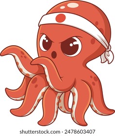 Cute octopus doing karate vector illustration