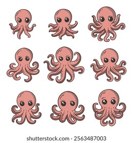 Cute Octopus Doodle Style Illustration