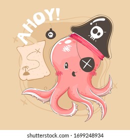 Cute octopus dressed as a pirate. Perfect for t-shirts and patterns