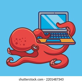 cute octopus employee. isolated cartoon animal illustration. Flat Style Sticker Icon Design Premium Logo vector. Mascot Character