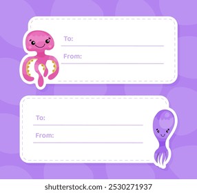 Cute Octopus Empty Note Card Frame Vector Template