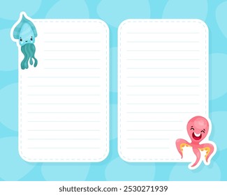 Cute Octopus Empty Note Card Frame Vector Template