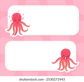 Cute Octopus Empty Note Card Frame Vector Template