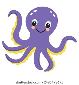 Cute octopus. Flat cartoon underwater character. Marine animals. Inhabitant of the sea