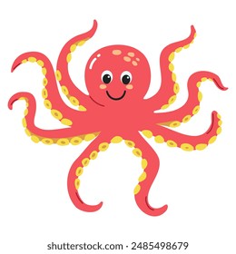 Cute octopus. Flat cartoon underwater character. Marine animals. Inhabitant of the sea