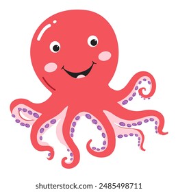 Cute octopus. Flat cartoon underwater character. Marine animals. Inhabitant of the sea