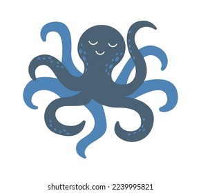 Cute octopus flat icon sleeping ocean animal. Vector illustration