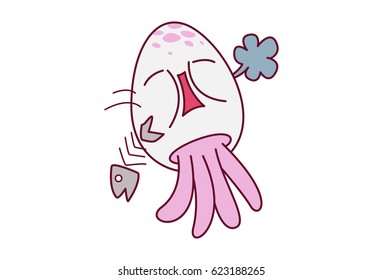 Cute Octopus Full. Vector Illustration. Isolated on white background.
