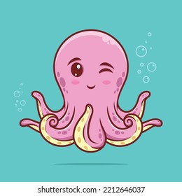 Cute octopus gives a wink cartoon vector