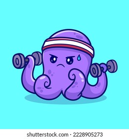 Ilustración de Icono de vectores de timbre de timbre de pulpo lindo. Vector Premium Aislado De Icono De Deportes Animales. Estilo de dibujo plano