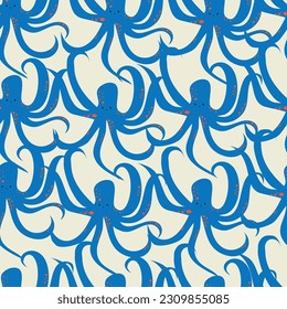 Cute Octopus Hand Draw Cartoon Vector Background Pattern Seamless