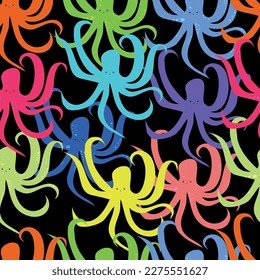 Cute Octopus Hand Draw Kids Cartoon Vector Background Pattern Seamless