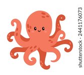 Cute octopus with hand drawn sea life elements. Sea animals. Vector doodle cartoon octopus of marine life objects for your design.