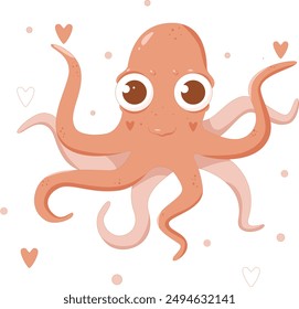 Cute octopus with hand drawn sea life elements. Sea animals. Vector doodle cartoon octopus of marine life objects for your design.