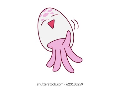 Cute Octopus Happy. Vector Illustration. Isolated on white background.