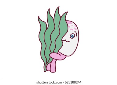Cute Octopus Hiding. Vector Illustration. Isolated on white background.