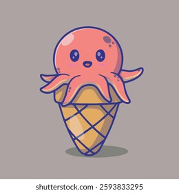 Cute octopus ice cream vector children's illustration Q version vector cartoon illustration