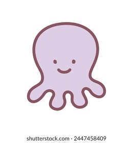 Cute octopus icon. Hand drawn illustration of a sea animal isolated on a white background. Kawaii sticker. Vector 10 EPS.