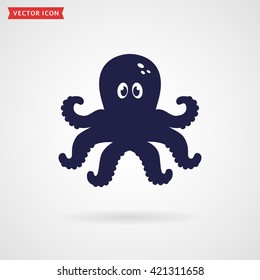 Cute octopus icon isolated on white background. Sea and underwater themes. Vector illustration.