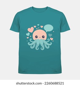 Cute Octopus illustrate with love hearts, t shirt template for valentine's day