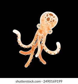 Cute octopus. illustration of a fish. octopus living at the bottom of the ocean. Vector stock illustration isolated on white background.