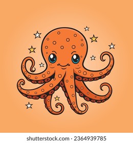 Cute Octopus illustration - Vector Cartoon Octopus illustration
