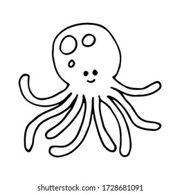 Cute Octopus Isolated Doodle Outline Vector Illustration 