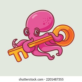 Cute octopus keep the key. isolated cartoon animal illustration. Flat Style Sticker Icon Design Premium Logo vector. Mascot Character