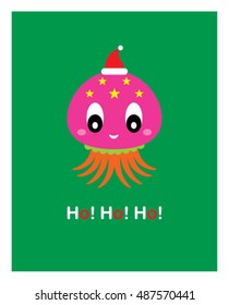 cute octopus merry christmas greeting card