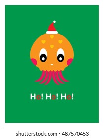 cute octopus merry christmas greeting card