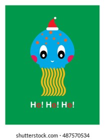 cute octopus merry christmas greeting card