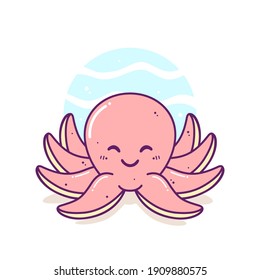 cute octopus with ocean background