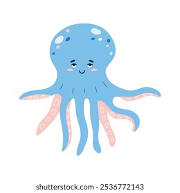 Cute octopus on white background. Character in children's style. Isolated vector illustration.