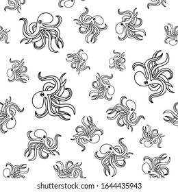 süße Tintenfisch Umriss Vektorillustration Illustration. handgezeichnetes Fischdoodles-Muster. nahtloses Muster für das Seitenfarbbuch. Perfekt für Textilien, Poster, Stoffe, Textilien, Pijamas. Seebewohner, Marine.
