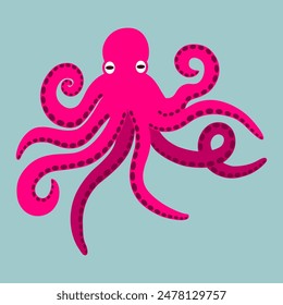 Cute octopus in pink color, vector illustration