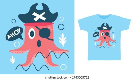 Cute Octopus Pirate Design Vector Illustration Stock Vector (Royalty ...